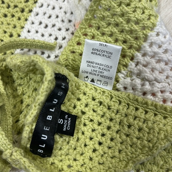 Blue Blush Y2K Fairycore Crochet Halter Tie Top – Green Pink Peach White / Sz S - Picture 6 of 6